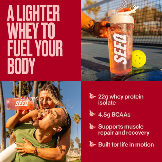 SEEQ Clear Protein Powder - Watermelon Wave - 22 Servings - 22g Clear Whey Protein Isolate - Zero Sugar - 0g Lactose - Allergen Friendly - GLP1 Support - Bone Health - Muscle Post Workout Recovery