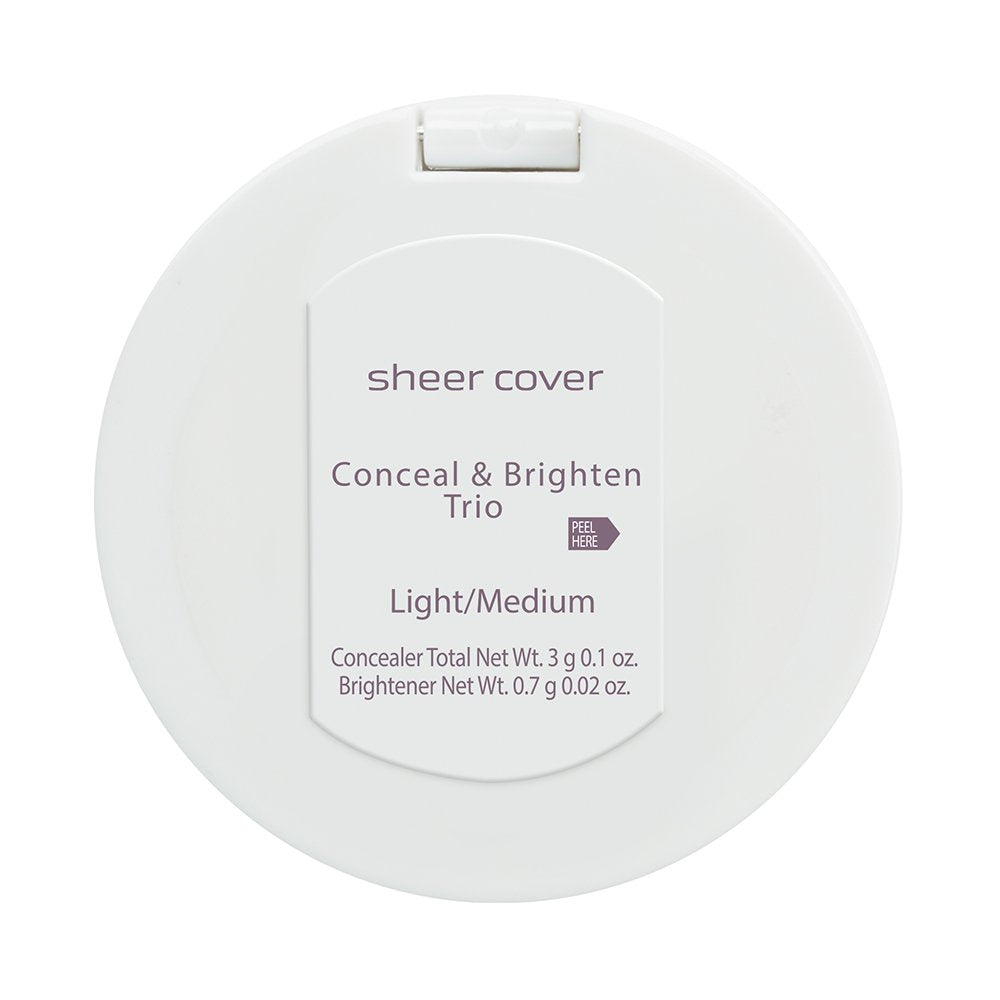 Sheer Cover Studio – Conceal and Brighten Highlight Trio – Two-Toned Concealers – Shimmering Highlighter – Light/Medium Shade – With FREE Concealer Brush – 3 Grams