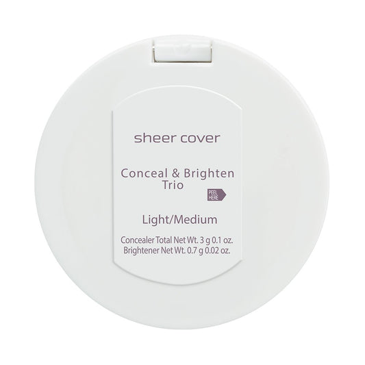 Sheer Cover Studio – Conceal and Brighten Highlight Trio – Two-Toned Concealers – Shimmering Highlighter – Light/Medium Shade – With FREE Concealer Brush – 3 Grams