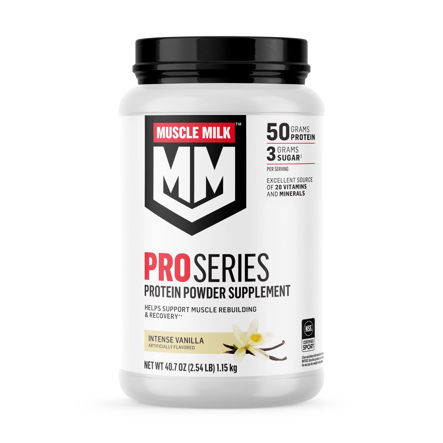 Muscle Milk Pro Series Protein Powder Supplement, Knockout Chocolate, 2.54 Pound, 14 Servings, 50g Protein, 3g Sugar, 20 Vitamins & Minerals, NSF Certified for Sport, Packaging May Vary
