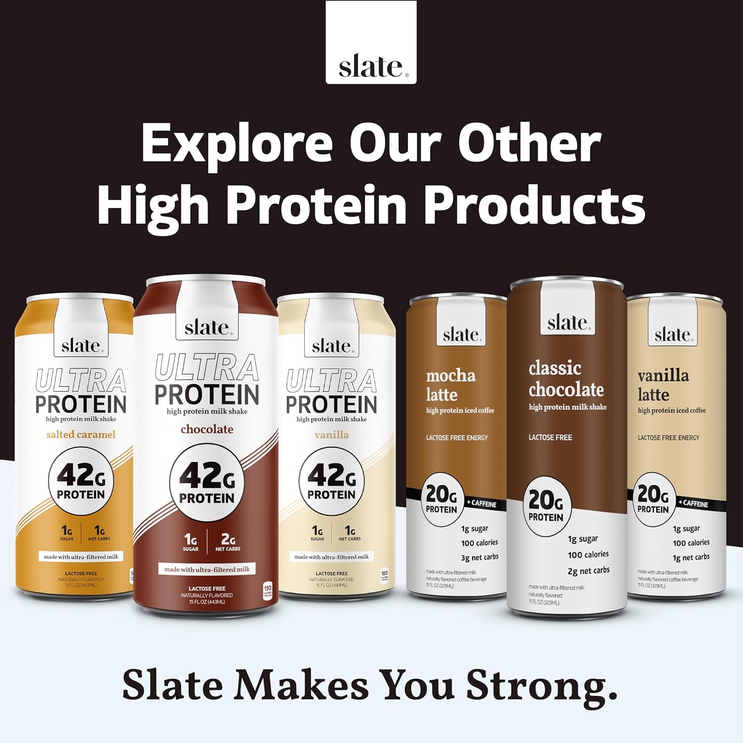 Slate Milk Ultra High Protein Milk Shake (Chocolate & Energy Pack) Chocolate & Café Mocha - 30g Protein, 1g Sugar, 130 Calories, 2g Net Carbs - No Added Sugar - Lactose Free - 11 fl oz, 12 Cans
