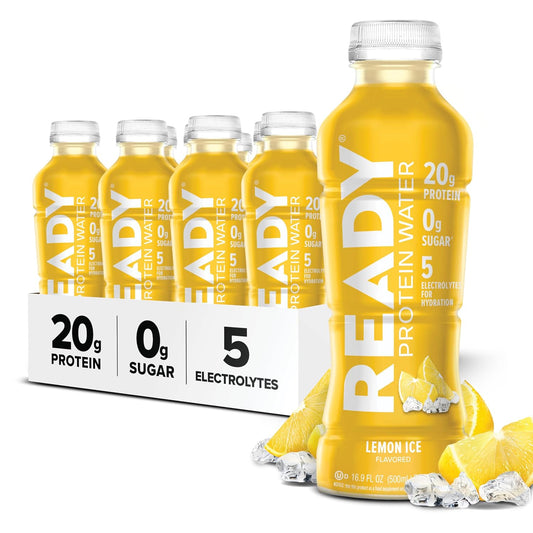 Ready Clear Protein Water, Lemon Ice, 20g Whey Protein Isolate, 12 Pack