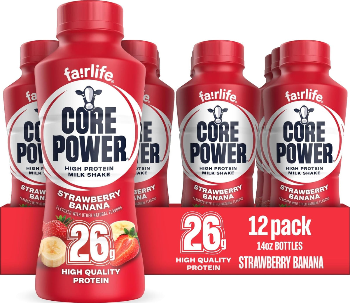 Core Power Protein Shake, Vanilla, 26g Bottle, 14oz, 12 Pack