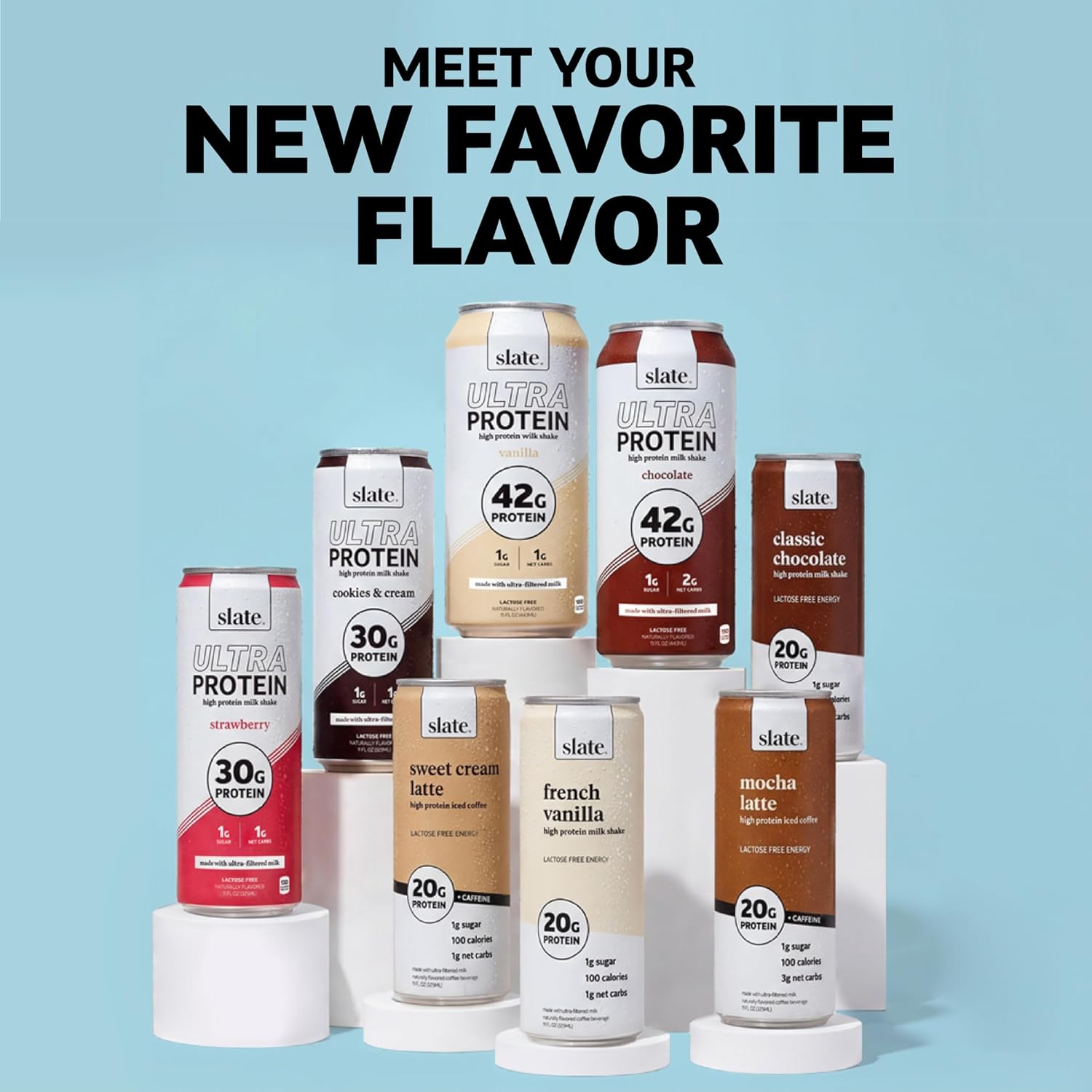 Slate Milk - Ultra Protein Shake - Chocolate - 42g Protein, 1g Sugar, 190 Calories, 2g Net Carbs - Lactose Free, No Added Sugar - Made with Ultra Filtered Milk - Breakfast Boost, Post Workout - 15 fl oz, 12 Cans