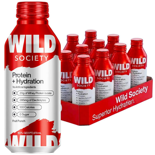 Wild Society Clear Protein Drink + Electrolytes, Fruit Punch, 12 Pack