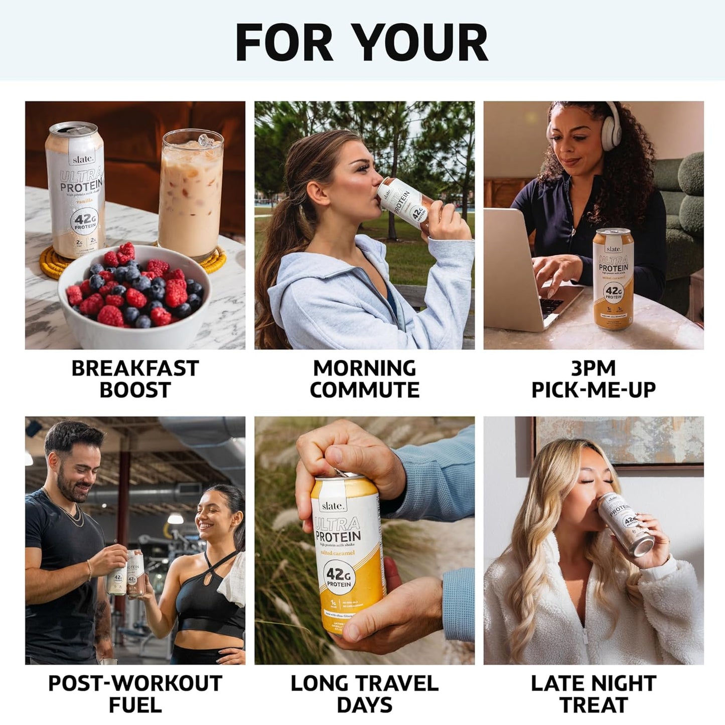 Slate Milk - Ultra Protein Shake - Chocolate - 42g Protein, 1g Sugar, 190 Calories, 2g Net Carbs - Lactose Free, No Added Sugar - Made with Ultra Filtered Milk - Breakfast Boost, Post Workout - 15 fl oz, 12 Cans
