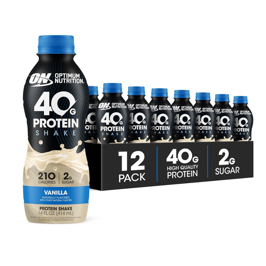 Optimum Nutrition 40g Protein Shake, Vanilla, 14 Fl Oz, 12 Ct